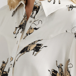 112356671 womens cream blouse with horses- CLOSE UP