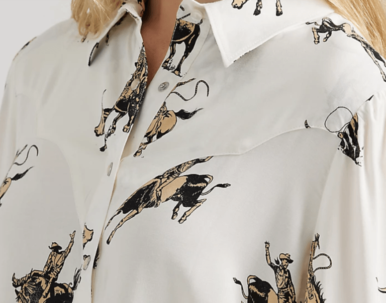 112356671 womens cream blouse with horses- CLOSE UP