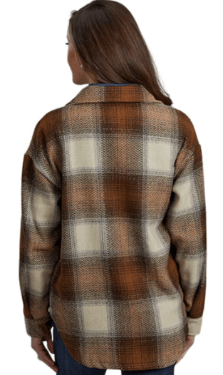 Roper Plaid Shirt Jacket Womens- brun-BACK