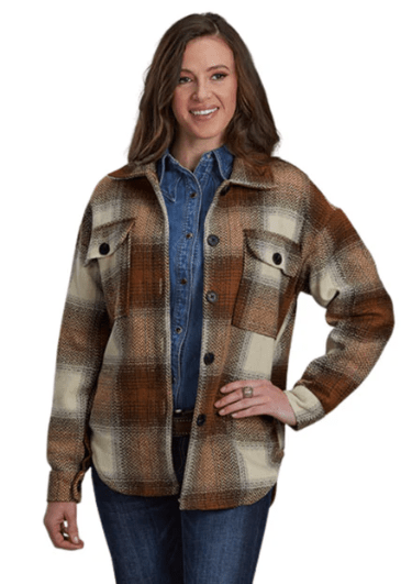 Roper Plaid Shirt Jacket Womens -brun