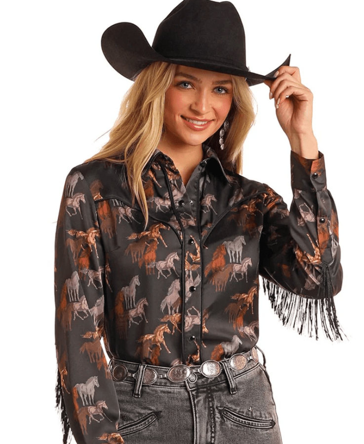 R&R Horse print Satin Snap-1