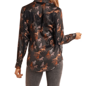 R&R Horse print Satin snap-2