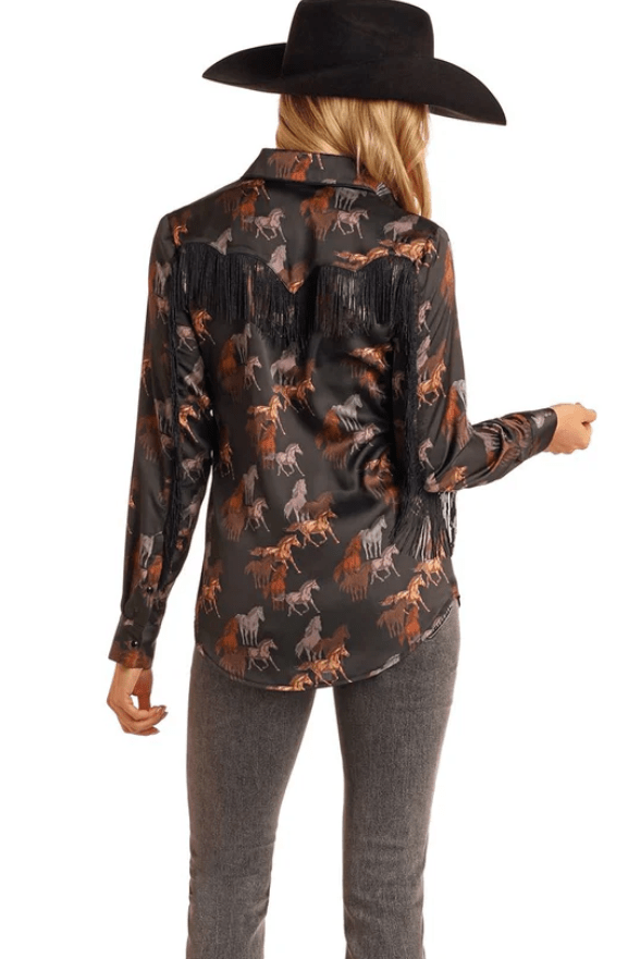 R&R Horse print Satin snap-2